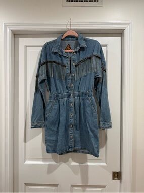Signature Blue Denim Fringe Button-Front Jacket